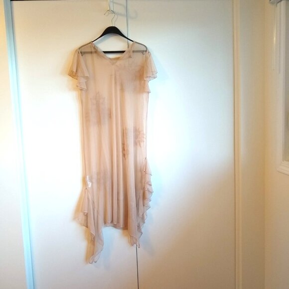 ZARA Peach Elegant Sheer Embroidered Floral-Lace mesh dress - Picture 2 of 9